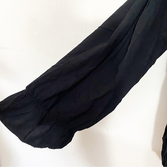 SOSTANZA ruffle neck button up puffed long sleeves woven rayon blouse top L - Picture 3 of 7